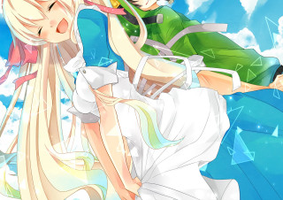 Anime characters flying sky clouds 3 - the air together free wallpaper