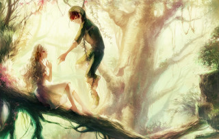 Couple sitting tree branch woods - a couple of people free wallpaper