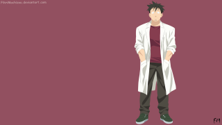 Man white coat hands in - minimalist free wallpaper
