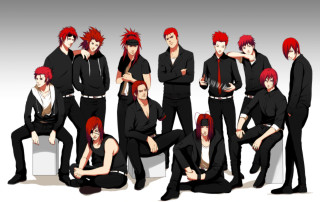 Red hair black clothes group - a picture together free wallpaper