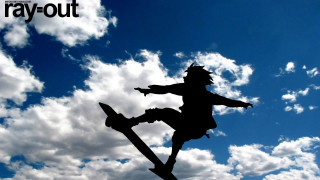 Silhouette skateboarder air clouds sky - a silhouette of a person free wallpaper
