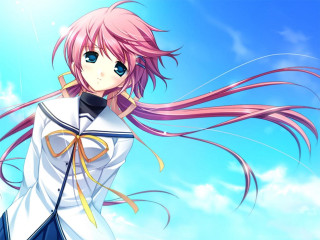 Pink hair girl sky anime - blue jeans free wallpaper