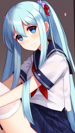 Anime girl blue hair red - a anime girl free wallpaper for mobile