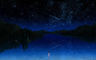 Person lake night sky stars 2 - star above free wallpaper
