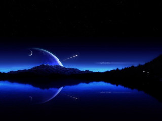 Blue night mountain lake crescent 2 - dark night free wallpaper