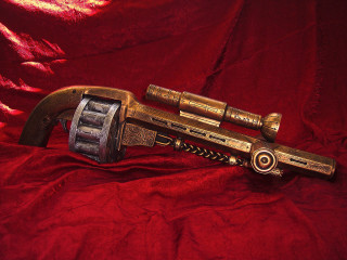 Gold gun metal barrel red - a red cloth free wallpaper