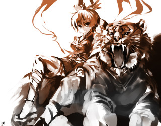 Two people tiger demon drawing - chen hong free wallpaper for desktop