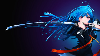 Anime character blue hair sword - a blue tail free wallpaper for desktop