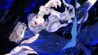 Woman blue dress knife man - her hand and a man free wallpaper