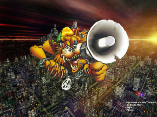 Cartoon tiger megaphone city night - ed roth free wallpaper