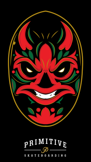 Red mask green leaves black - eishōsai chōki free wallpaper for mobile