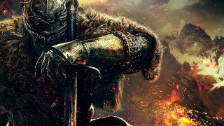 Man armor sword fire mountain 2 - a man in armor holding free wallpaper