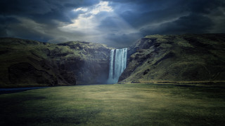 Waterfall large body cloudy sky - the middle of it free wallpaper