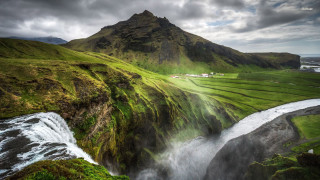 Waterfall valley mountain cloudy sky 2 - the top of the mountain free wallpaper