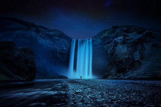 Waterfall person night fullmoon sky - waterfall free wallpaper