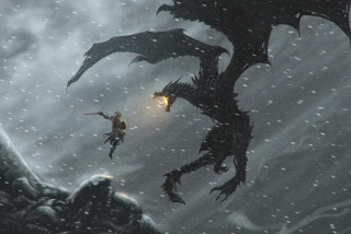 Dragon attack man snow light - his head and a sword free wallpaper