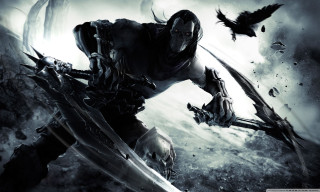 Man sword dark background bird - epic fantasy free wallpaper for desktop