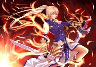 Woman purple outfit sword flame - a purple outfit holding free wallpaper
