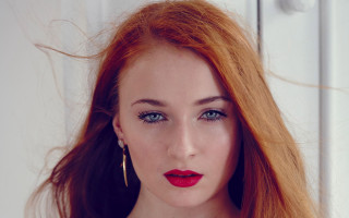 Red haired blue eyed woman 2 - a red lipstick free wallpaper for desktop