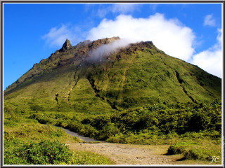 Mountain stream clouds trail grass - a trail free wallpaper