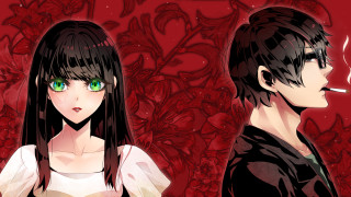Anime couple green eyes black 2 - black hair free wallpaper