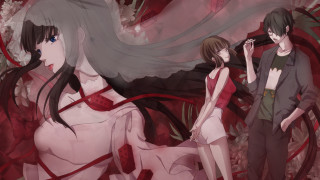 Anime couple red background flowers - a couple of anime characters free wallpaper