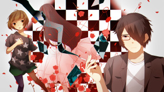 Anime characters checkered background hearts - analytical art free wallpaper for desktop
