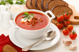 Bowl soup bread tomatoes spoon - a spoon and spoon rest free wallpaper