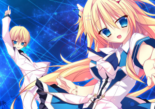 Anime blonde girl sword blue - blue eyes holding free wallpaper