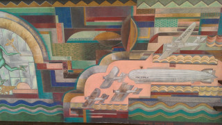 City plane building clock painting - eduardo paolozzi free wallpaper