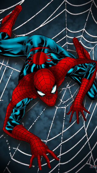Spider man laying web covered - digital painting free wallpaper for mobile