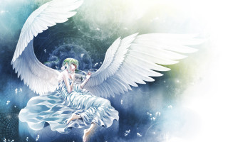 Woman white wings cloud sky 3 - a book in her hand and a book in her other hand free wallpaper