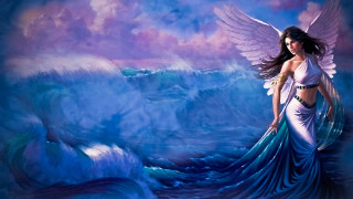 Woman blue dress wave wings - a wave free wallpaper