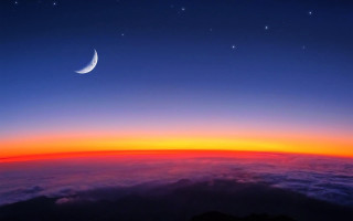 Crescent moon clouds night airplane - above the cloud free wallpaper