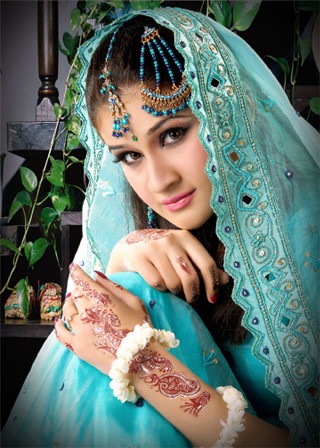 Woman blue dress veil henna - portrait photography free wallpaper for mobile
