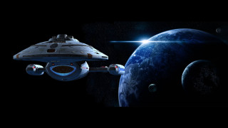 Spaceship flying planet sky star 3 - nearby free wallpaper