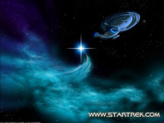 Blue black spaceship flying sky - a star in the background free wallpaper