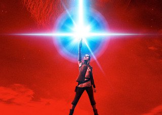 Woman light saber red background - poster art free wallpaper for desktop