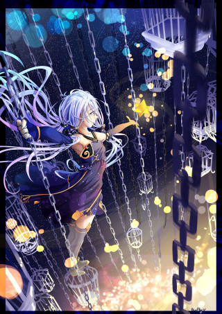 Anime longhair purpledress chainfence spacehologram - a purple dress free wallpaper for mobile