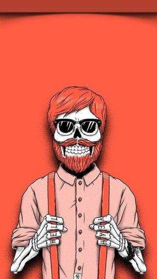 Bearded man synthwave red background - synthwave style free wallpaper for mobile