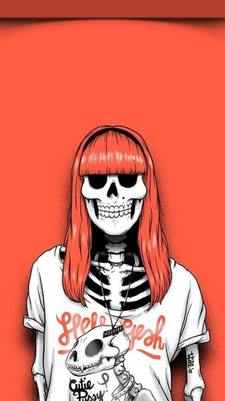Woman red hair skeleton shirt - a skeleton free wallpaper for mobile