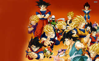 Dragon ball characters cartoon red - a group of dragon ball characters free wallpaper