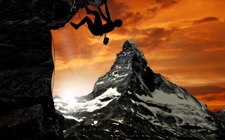 Man climbing mountain rope red 2 - extreme illustration free wallpaper