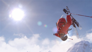 Skier air skis poles jump - a skier free wallpaper