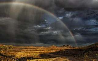 Rainbow dirt road desert cloudy - free rain wallpaper for desktop