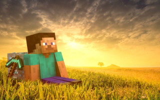Minecraft character sitting field grass - andrew stevovich free wallpaper