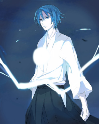 Blue hair manga man dark - his arm free wallpaper for mobile
