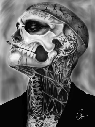 Skeleton suit tie cigarette drawing - digital painting free wallpaper for mobile