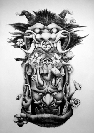 Demon drawing demon head holding - a charcoal drawing free wallpaper