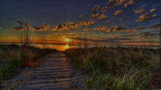 Boardwalk beach sunset sky clouds - bob thompson free wallpaper for desktop